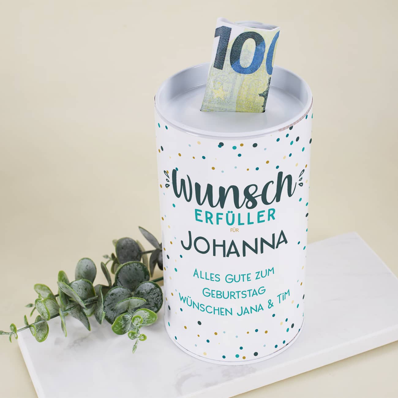 Spardose aus Blech mit Name & Text personalisiert