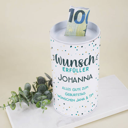 Spardose aus Blech mit Name & Text personalisiert