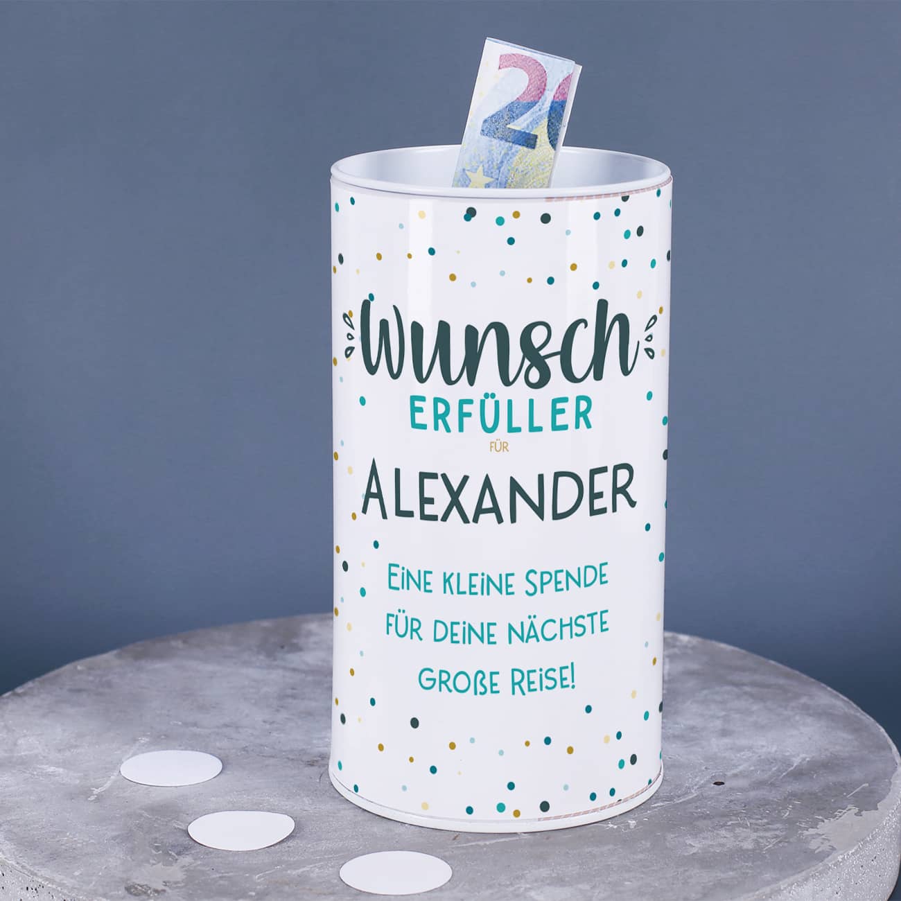 Spardose Wunscherfüller mit Name & Text personalisiert