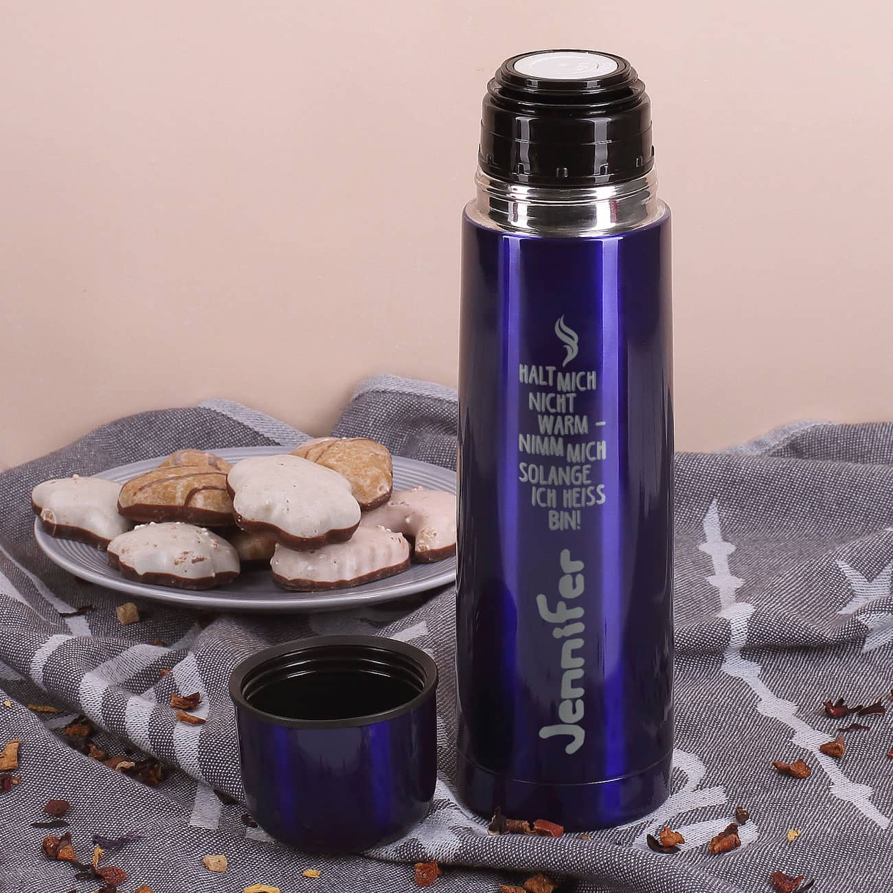 gravierte Thermoskanne mit Spruch und ihrem Wunschnamen