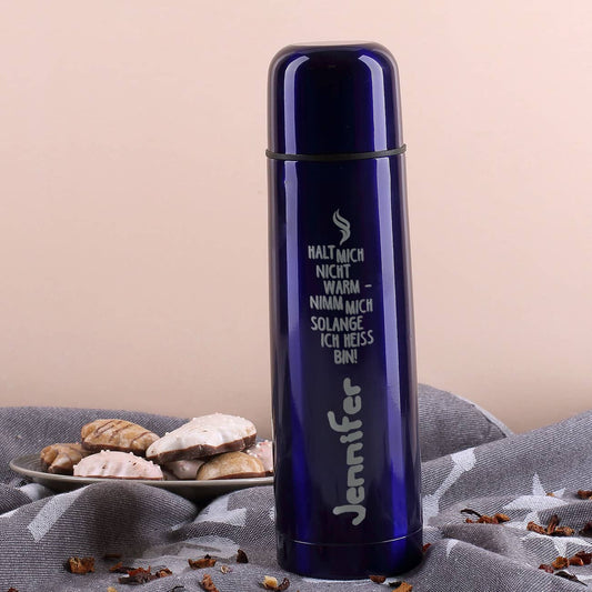 Thermoskanne mit lustigem Spruch und Name