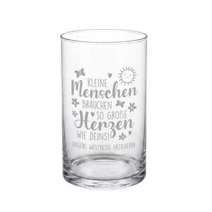 Personalisierte Glasvase ohne Blumen mit Gravur und Wunschtext Unsere weltbeste Erzieherin