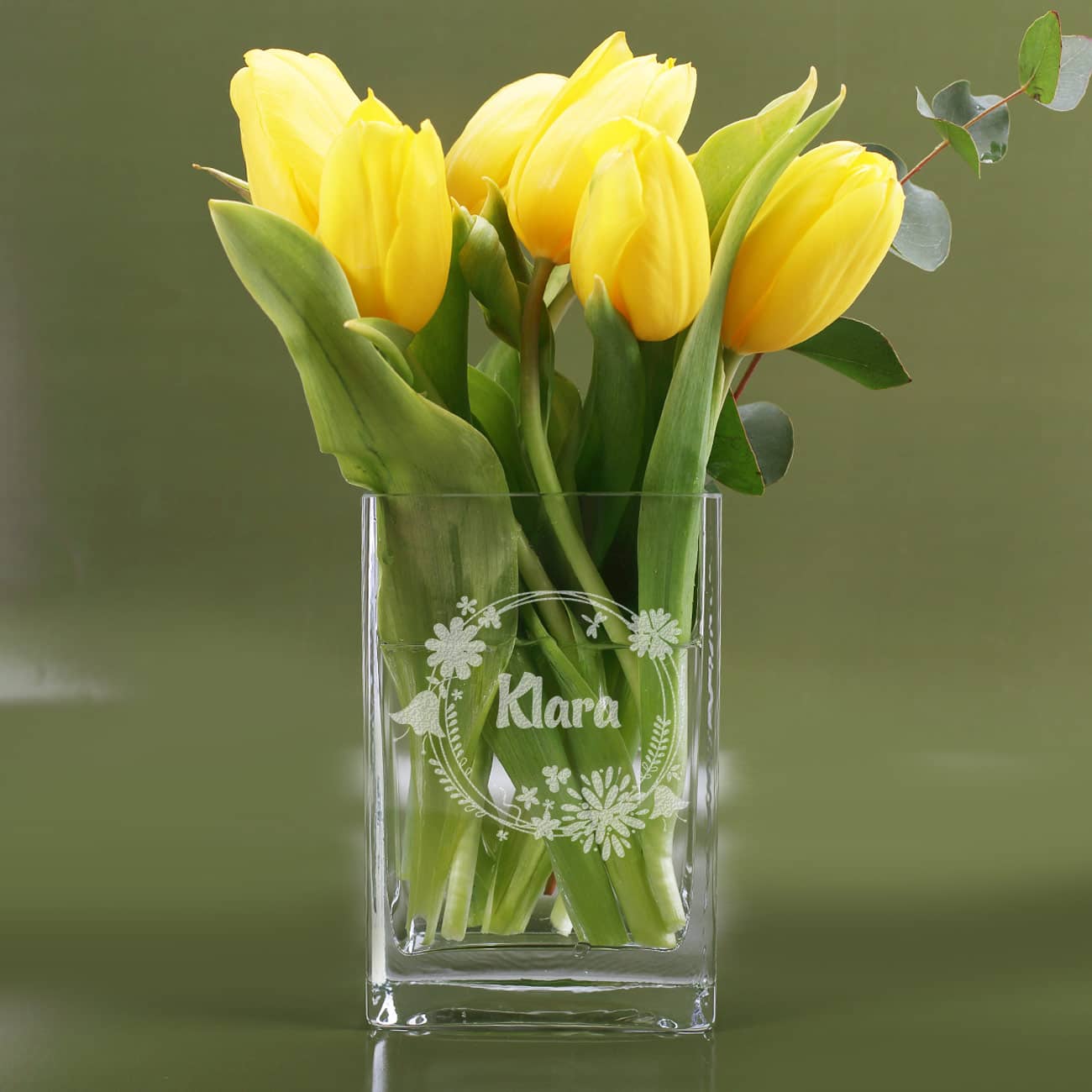 personalisierte Vase mit Blumen-Motiv