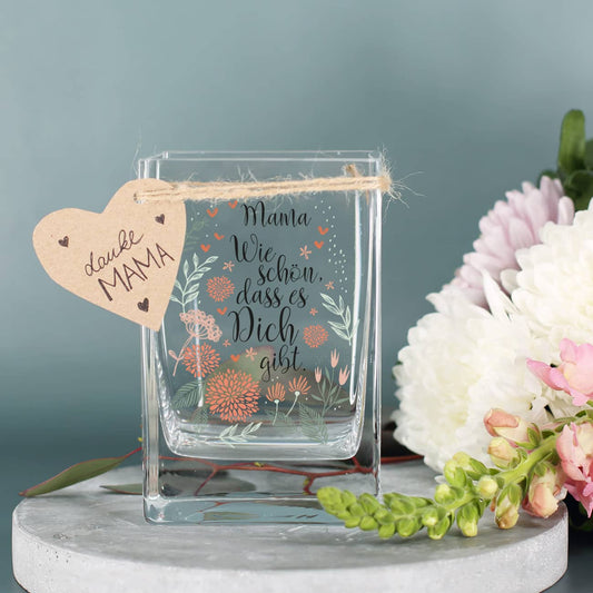 Glasvase mit personalisiertem Druck zum Muttertag