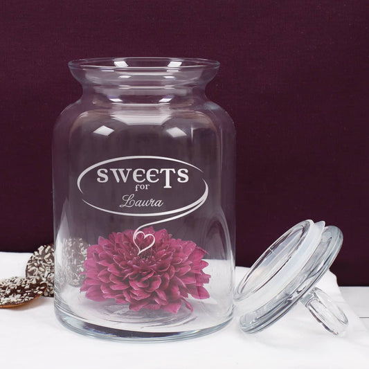 Gravierte Glasdose Sweets for... mit Wunschname