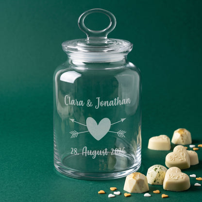 Glasdose zur Hochzeit mit persönlicher Gravur zum selbst befüllen