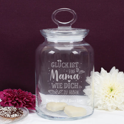 Glück ist, eine Mama wie dich zu haben - gravierte Glasdose