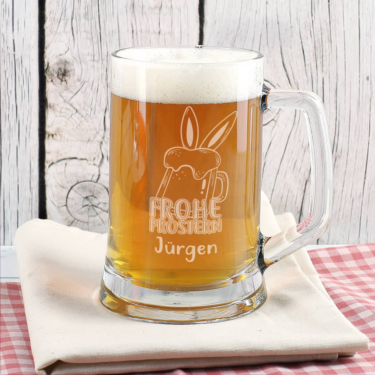 Bierseidel mit Gravur "Frohe Prostern" und Name nach Wunsch