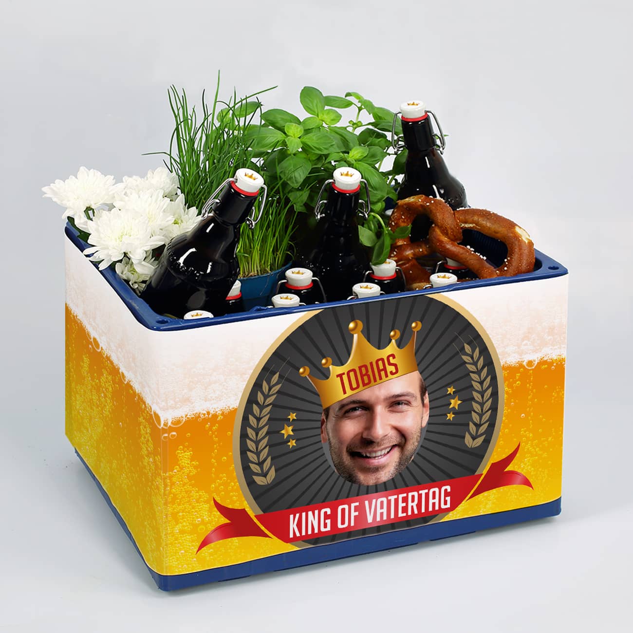 Bierkasten-Banderole zum Vatertag mit Foto, Name, Wunschtext & Aufkleber