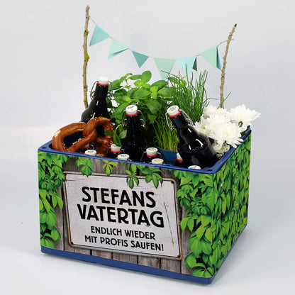 Zum Vatertag - Bierkasten-Banderole mit Ihrem Wunschtext & Aufklebern