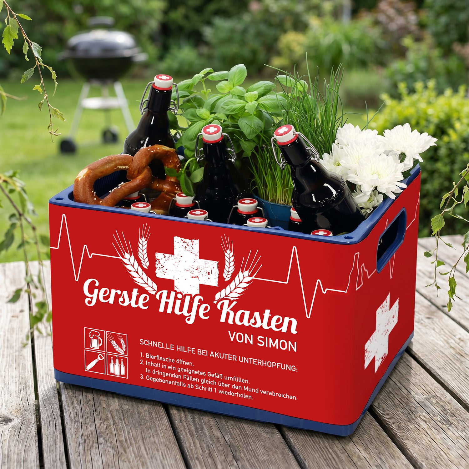 Bierkasten-Banderole "Gerste Hilfe Kasten" als DIY-Set mit Wunschnamen bedruckt
