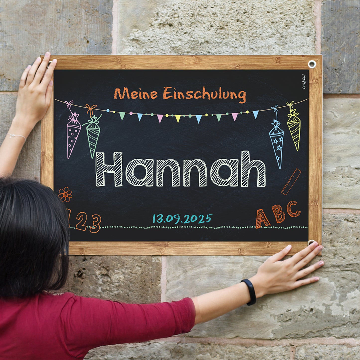 personalisiertes Banner zur Einschulung, 70x50cm großes Banner zum Schulstart, Einschulungs-Deko aus Papier oder Kunststoff