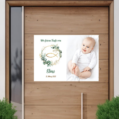 Personalisiertes Banner mit Foto zur Taufe, Kommunion, Konfirmation oder Firmung | Eukalyptus Design