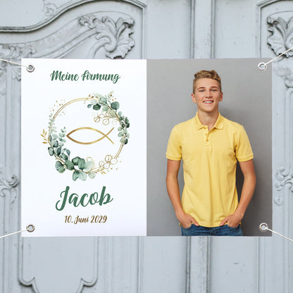 Personalisiertes Banner mit Foto zur Taufe, Kommunion, Konfirmation oder Firmung | Eukalyptus Design