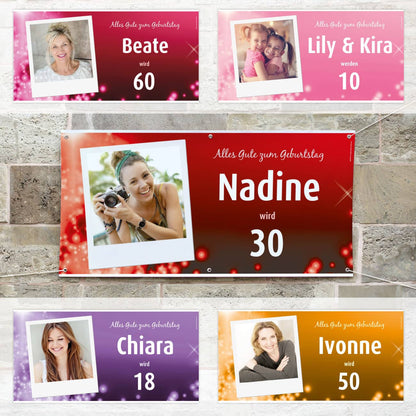 Geburtstagsbanner in verschiedenen tollen Farben mit Foto und Ihren Wunschangaben