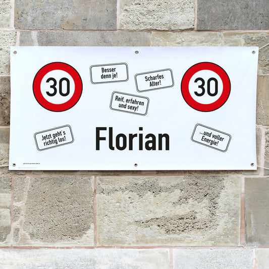 Geburtstagsbanner zum 30. Geburtstag mit Verkehrszeichen