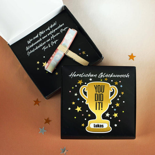 YOU DID IT - Geldgeschenk mit Goldprägung zu Abi, Schulabschluss & mehr