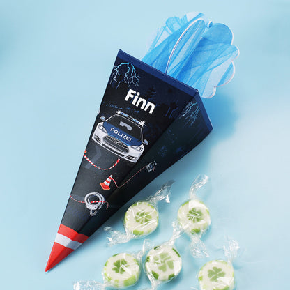 Kleine Polizei Schultüte mit 10 Bonbons befüllt und mit Name bedruckt