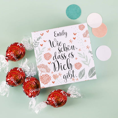 Kleine Geschenkverpackung mit Lindor Kugeln als Dankeschön