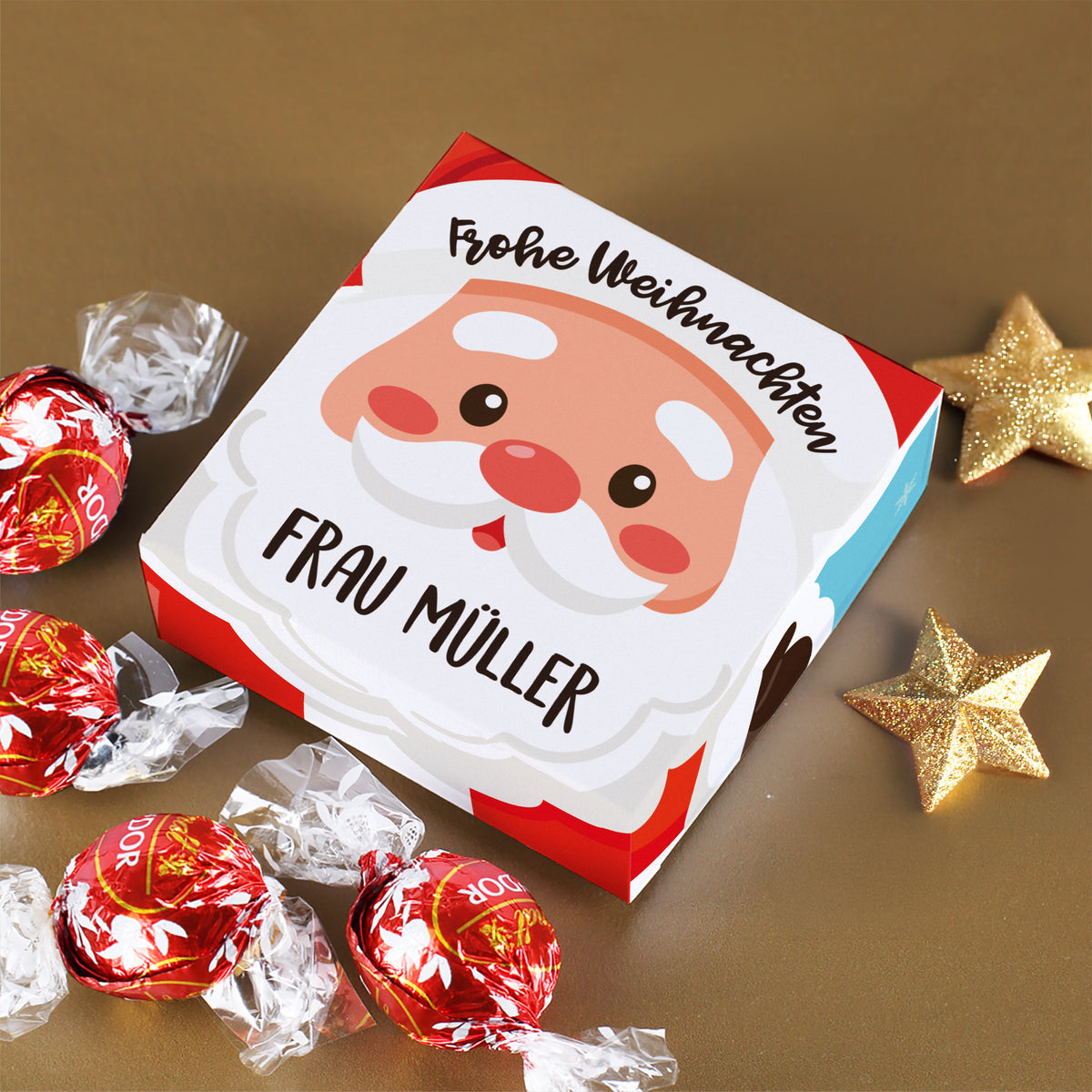 Personalisierte Lindt Geschenkbox mit Name Frau Müller und Lindor Kugeln zu Weihnachten