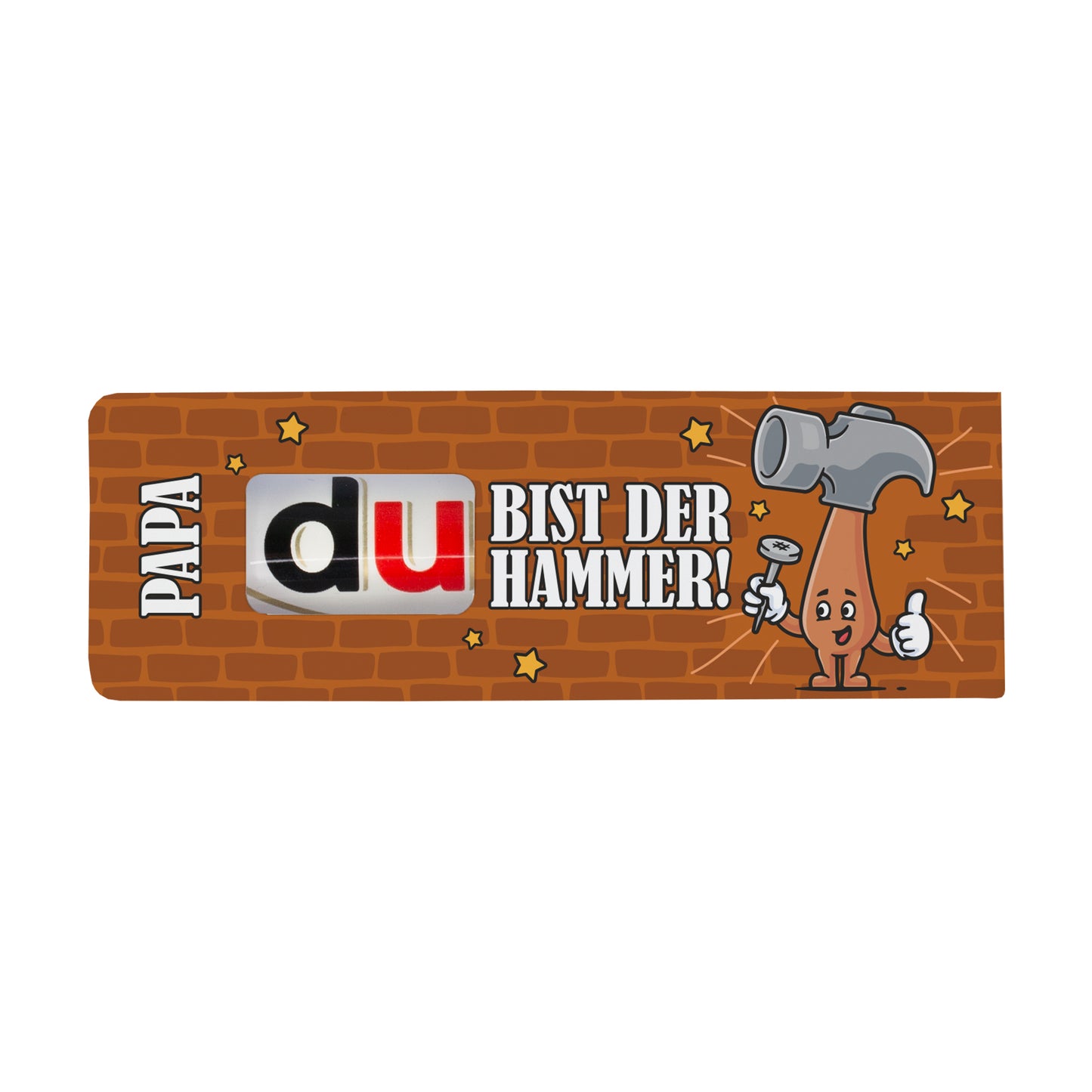 Personalisierter duplo Riegel „Du bist der Hammer“ im Werkzeug-Design