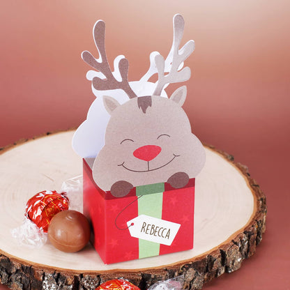 Rentier Faltschachtel zu Weihnachten mit Schoko Füllung