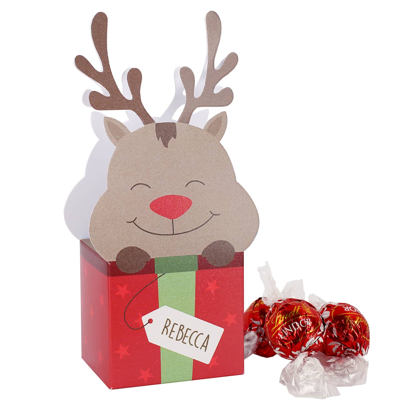 Rentier Faltschachtel zu Weihnachten mit Lindor Kugeln