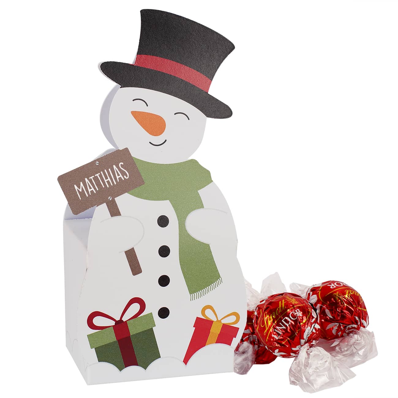 Schneemann Faltschachtel mit Lindorkugel Füllung