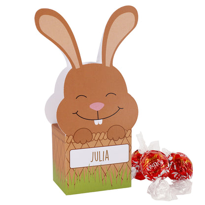 Faltschachtel zu Ostern mit 3 Lindorkugeln und Ihrem Wunschnamen