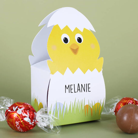 Faltschachtel zu Ostern mit 3 Lindorkugeln und Ihrem Wunschnamen