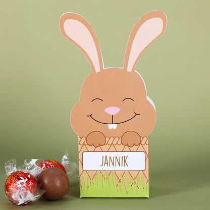 Faltschachtel zu Ostern mit 3 Lindorkugeln und Ihrem Wunschnamen