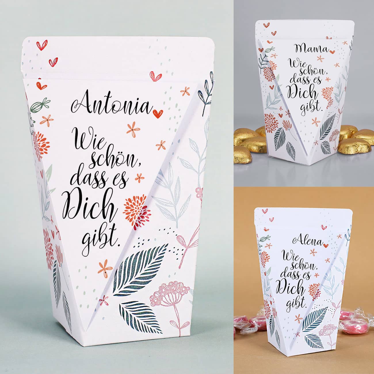 Geschenktüte "Wie schön, dass es dich gibt" mit Schokolade, Bonbons oder unbefüllt