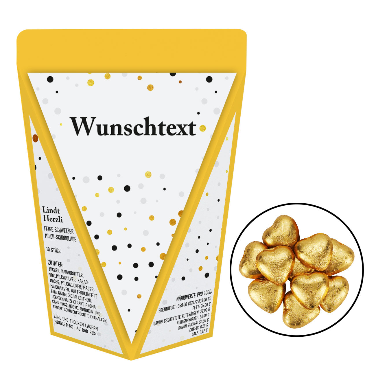 Geschenkverpackung mit Schokolade und Text personalisiert