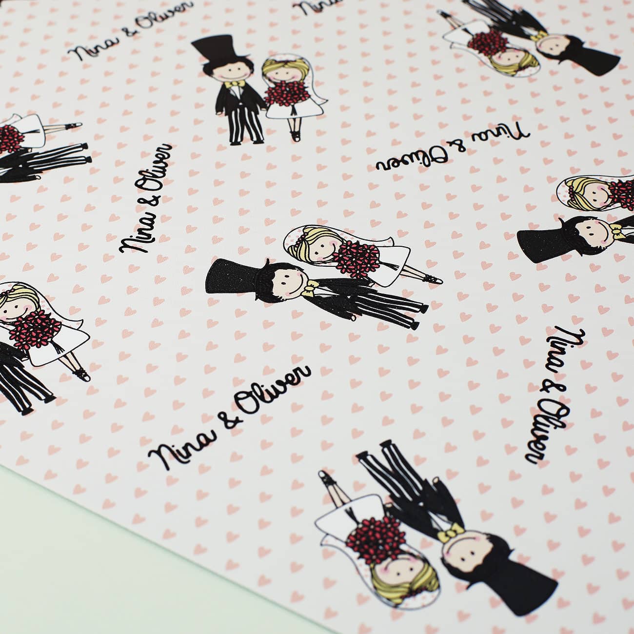 Geschenkpapierrolle 0,8 m x 1,60 m personalisiert zur Hochzeit