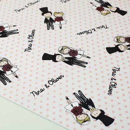 Geschenkpapierrolle 0,8 m x 1,60 m personalisiert zur Hochzeit