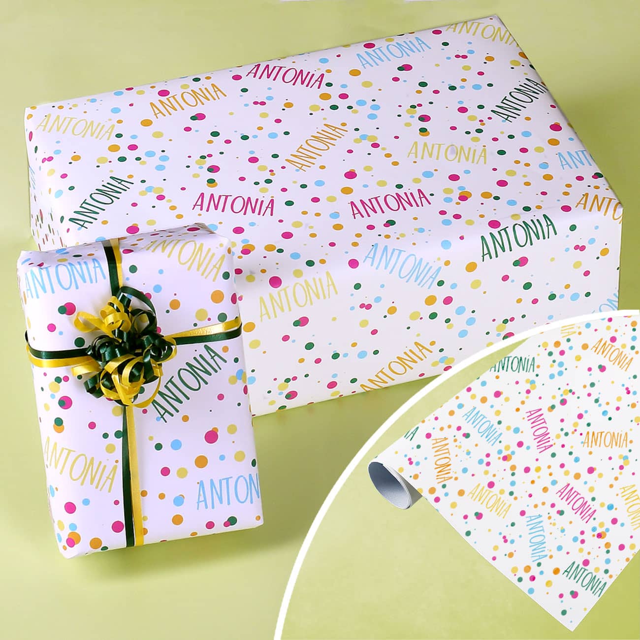 Konfetti Geschenkpapier mit Ihrem Wunschnamen