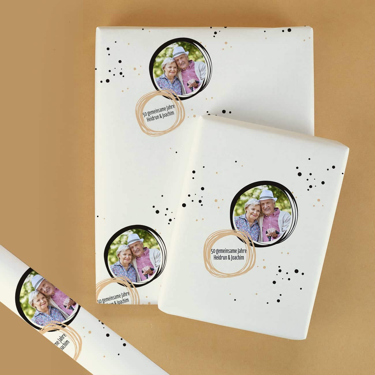 Geschenkpapier mit Foto und Wunschtext zu vielen Anlässen