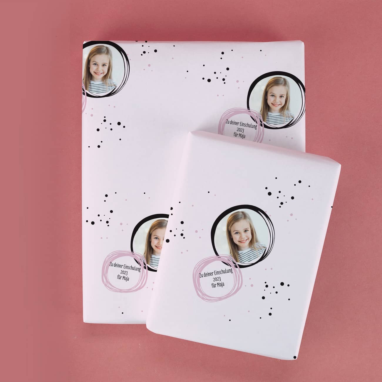 Geschenkpapier mit Foto und Wunschtext zu vielen Anlässen