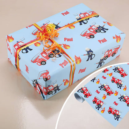 Geschenkpapier für kleine Feuerwehrmänner mit Wunschname