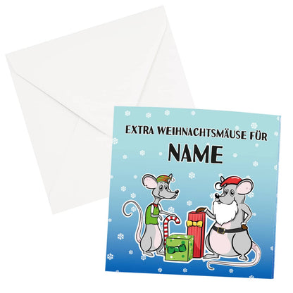 Weihnachtskarte für Geldgeschenke mit Weihnachtsmäusen und Ihren persönlichen Angaben bedruckt
