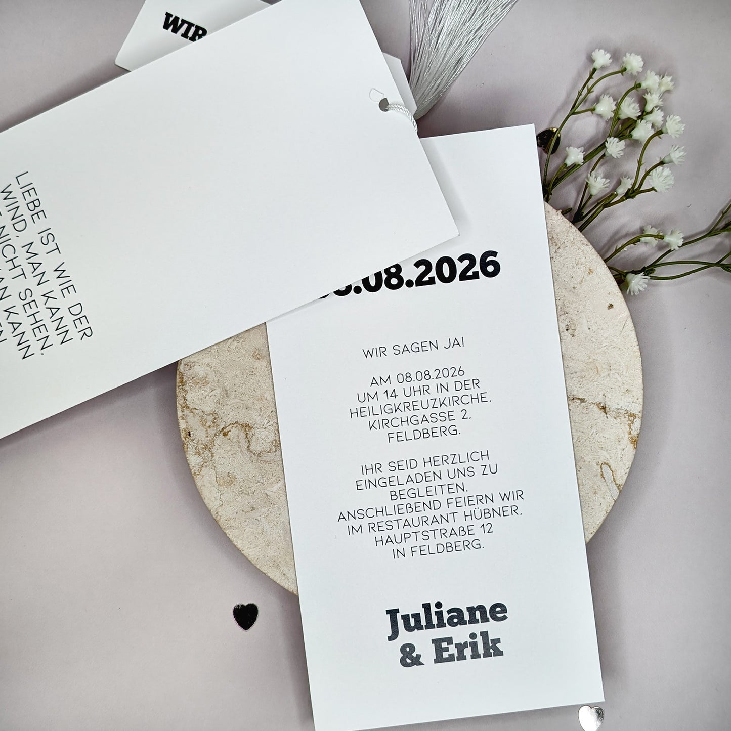 Hochzeitseinladung - modernes Kartentrio mit schwarzem Text