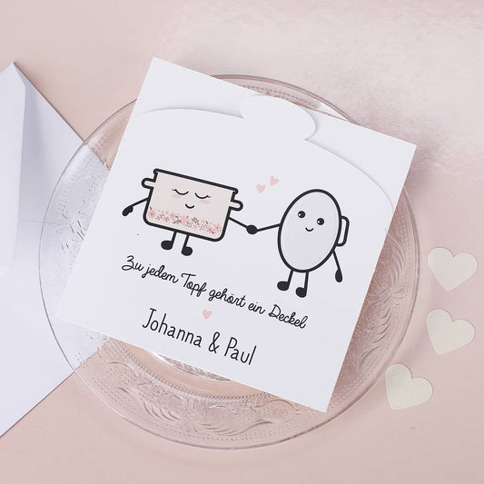 Klappkarte Topf und Deckel mit Namen bedruckt