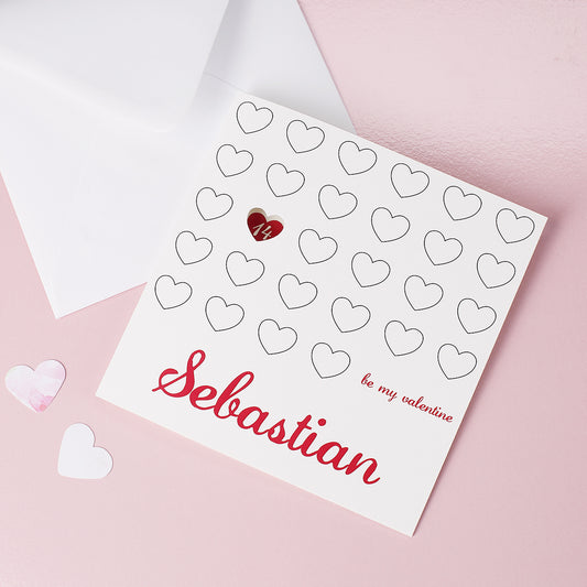 Valentinstagskarte - be my valentine - mit Name und Herzen