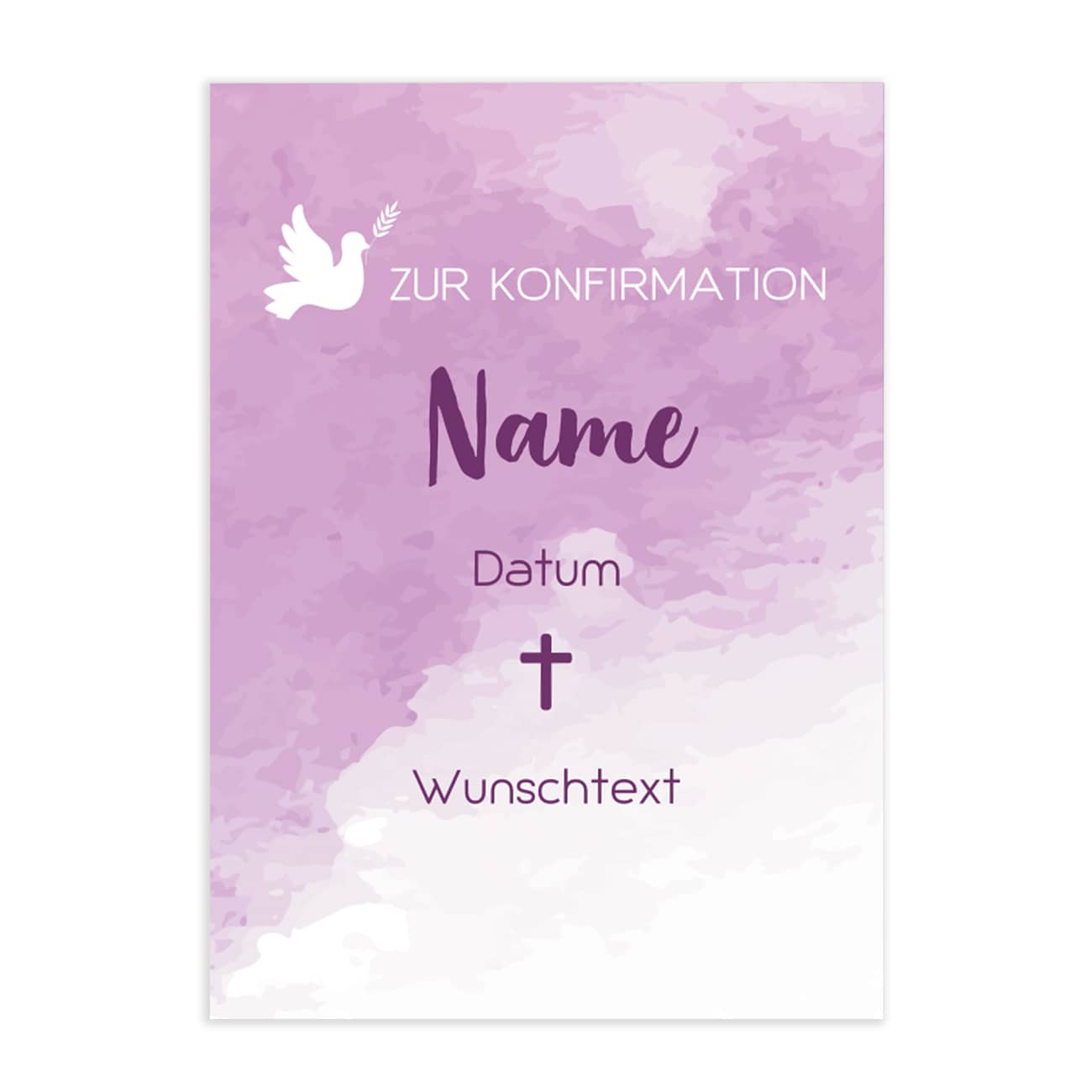 Lilafarbene Klappkarte zur Konfirmation mit Ihren individuellen Wunschangaben versehen