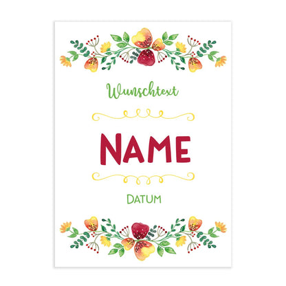 Klappkarte zur Kommunion, Konfirmation oder Taufe mit Ihrem Wunschaufdruck und schönen Blumenkränzen versehen