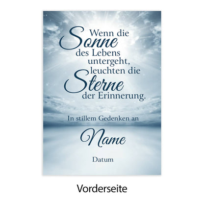 Trauerkarte mit Spruch, Name und Datum