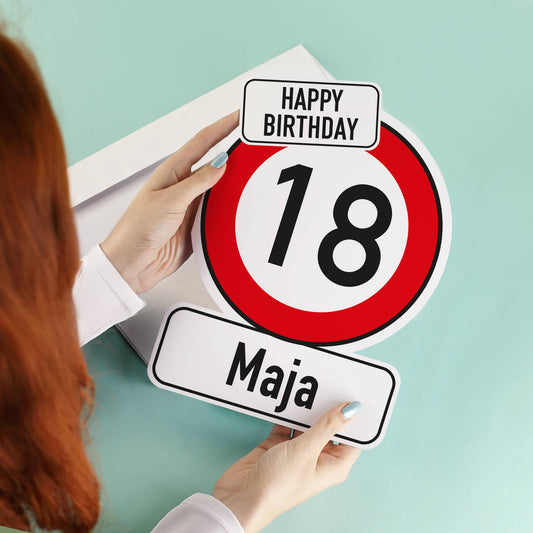 Große Klappkarte Verkehrszeichen mit Name und Alter