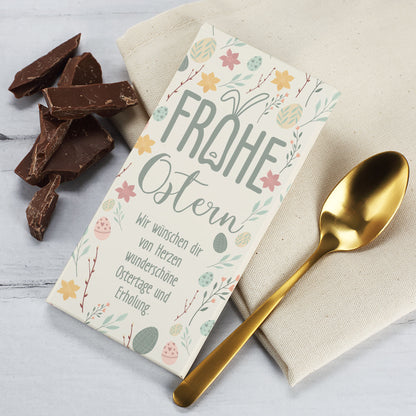 Schokoladentafel zu Ostern mit Wunschtext und pastellfarbenen Motiven | 100g