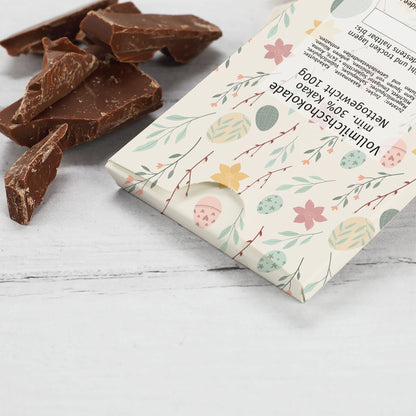 Schokoladentafel zu Ostern mit Wunschtext und pastellfarbenen Motiven | 100g