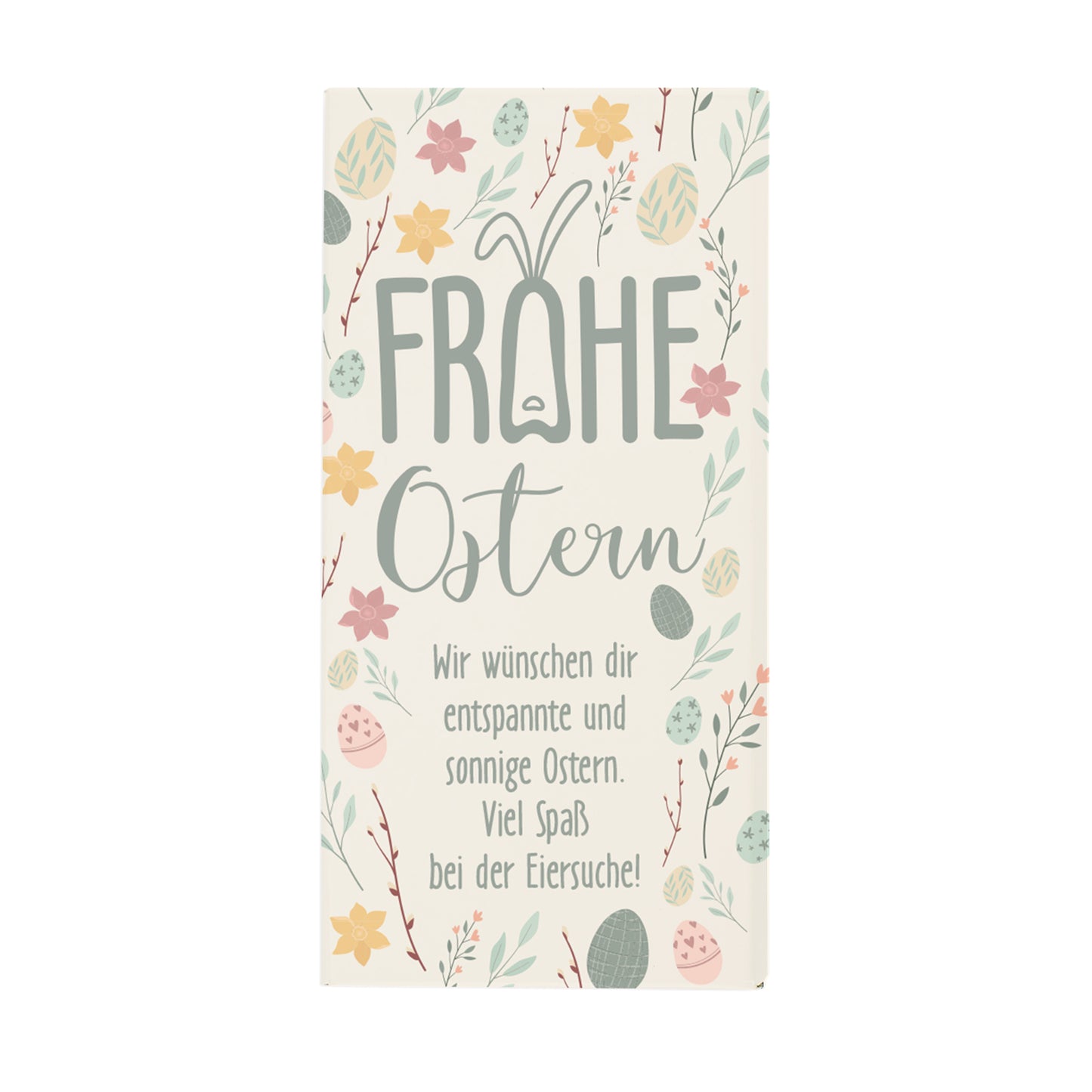 Schokoladentafel zu Ostern mit Wunschtext und pastellfarbenen Motiven | 100g